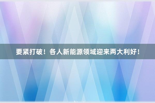 要紧打破！各人新能源领域迎来两大利好！
