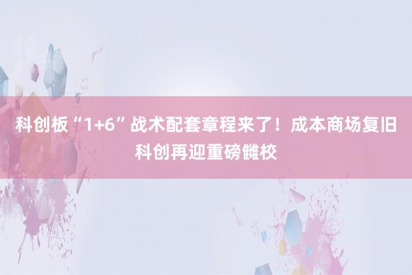 科创板“1+6”战术配套章程来了！成本商场复旧科创再迎重磅雠校