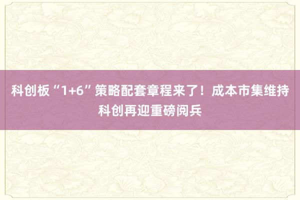 科创板“1+6”策略配套章程来了！成本市集维持科创再迎重磅阅兵