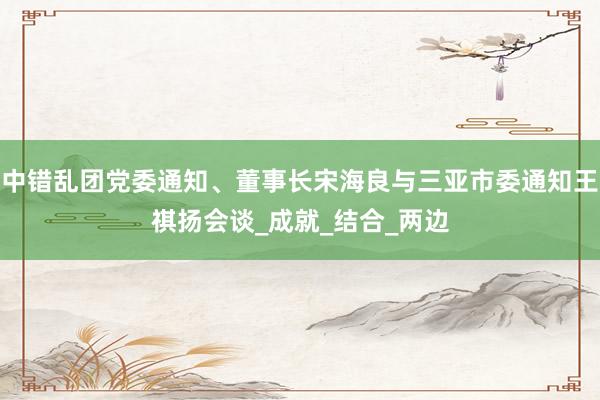 中错乱团党委通知、董事长宋海良与三亚市委通知王祺扬会谈_成就_结合_两边