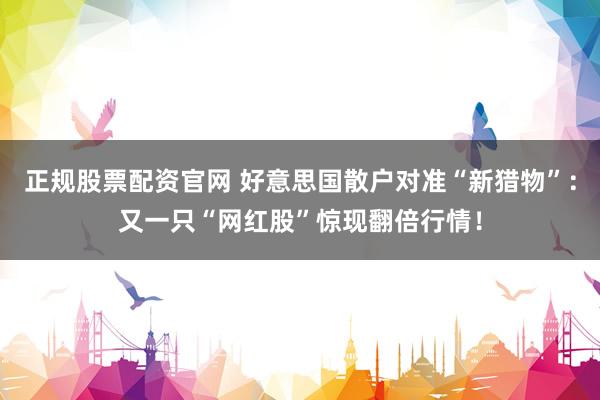 正规股票配资官网 好意思国散户对准“新猎物”：又一只“网红股”惊现翻倍行情！