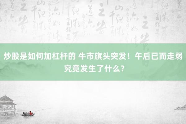 炒股是如何加杠杆的 牛市旗头突发！午后已而走弱 究竟发生了什么？