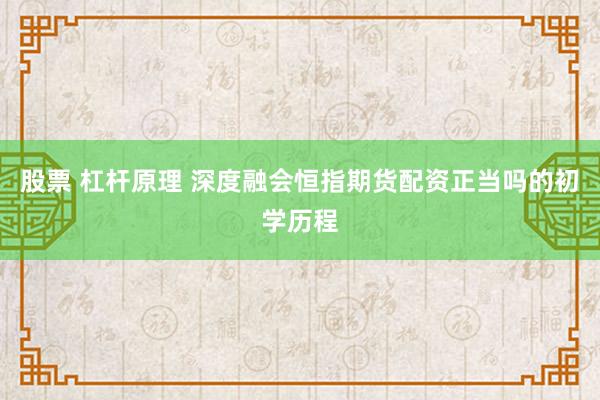 股票 杠杆原理 深度融会恒指期货配资正当吗的初学历程