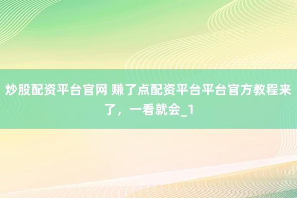 炒股配资平台官网 赚了点配资平台平台官方教程来了，一看就会_1